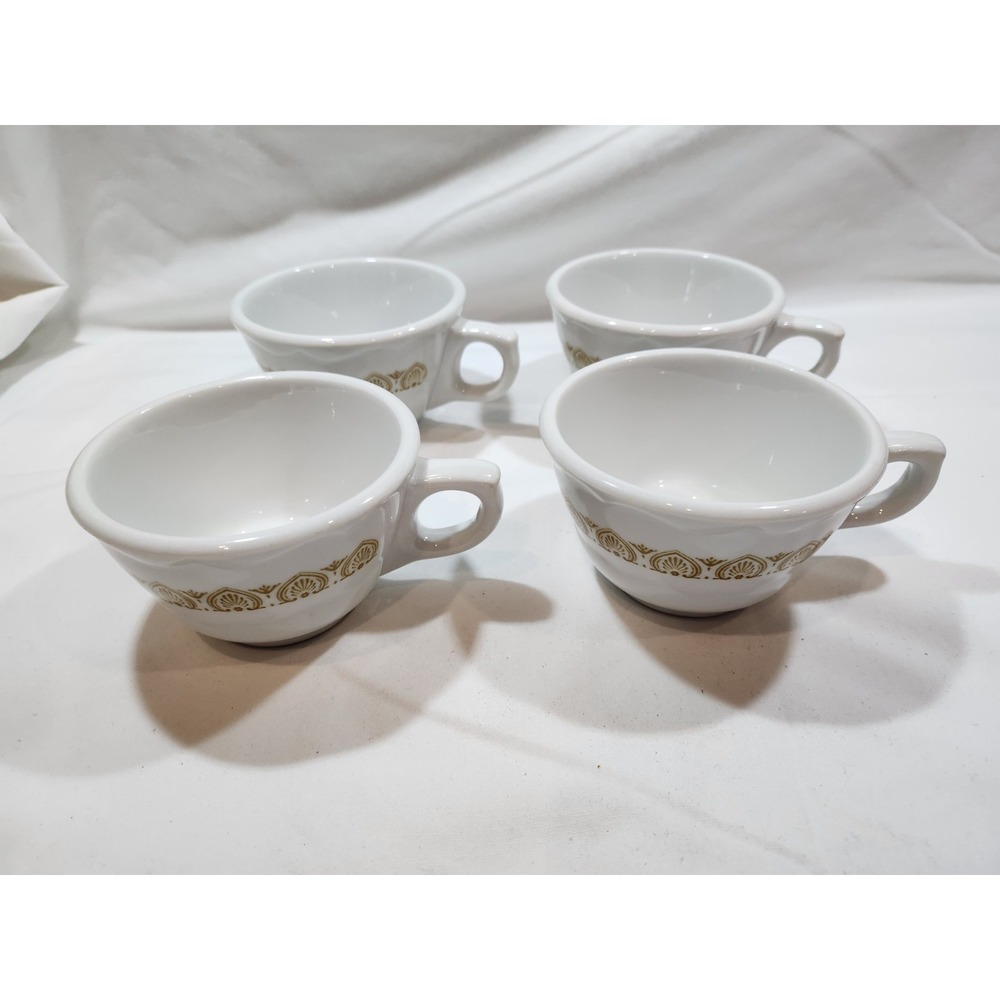 RARE! (4)-Vintage Restaurant Ware Shenango RimRol WelRoc Q-25, White/Gold Cup